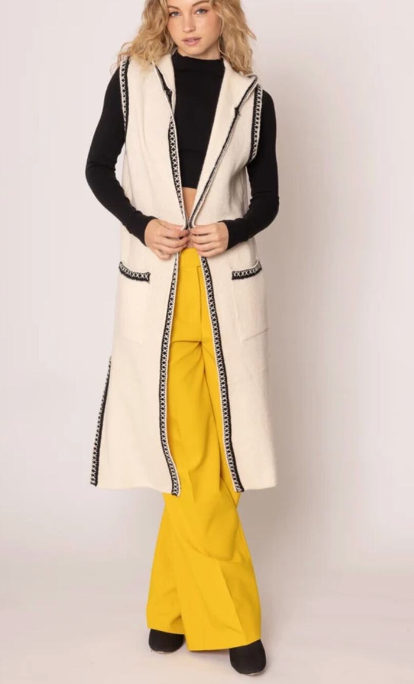 Do Everything In Love Cream Whipstitch Long Hooded Sweater Vest Size OS